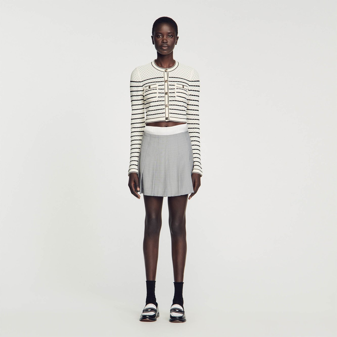 Striped cropped coatigan Sandro second-hand photo 3