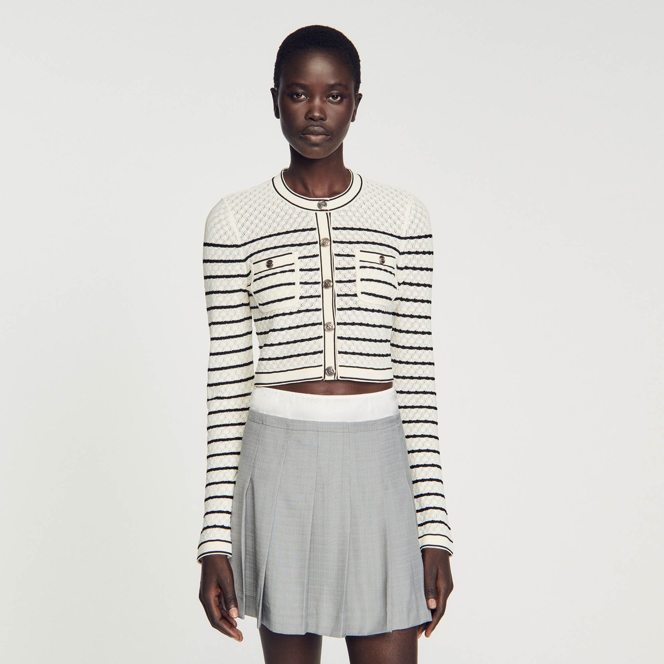 Striped cropped coatigan Sandro second-hand photo 4