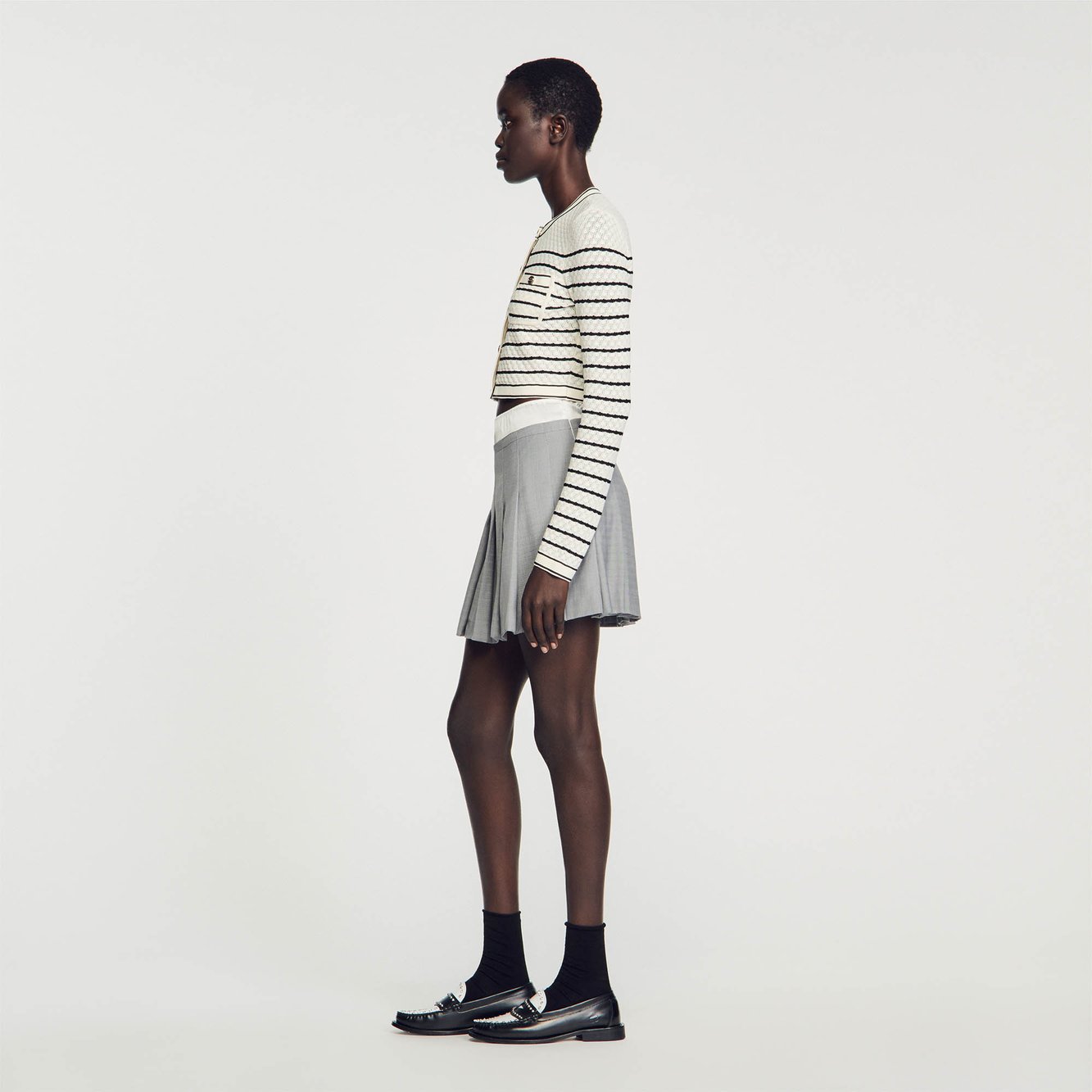 Striped cropped coatigan Sandro second-hand photo 6