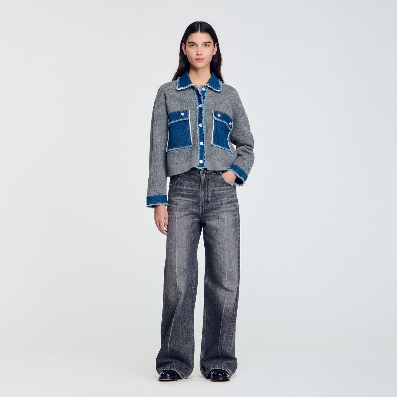 Denim and knitwear coatigan Sandro second-hand photo 2