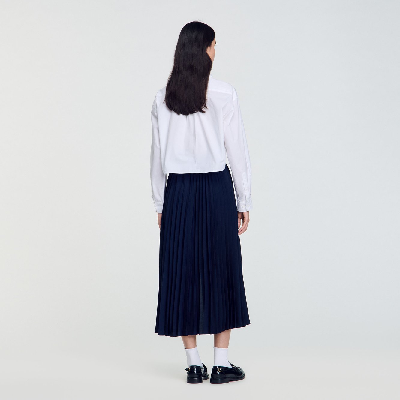 Dual-material denim pleated skirt Sandro second-hand photo 2