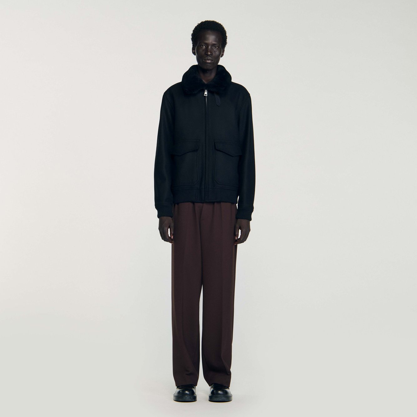 Wool aviator Jacket with shearling Sandro second-hand photo 3