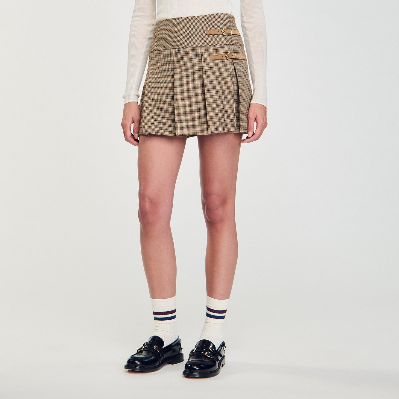 Pleated micro houndstooth skirt Sandro second-hand photo 7