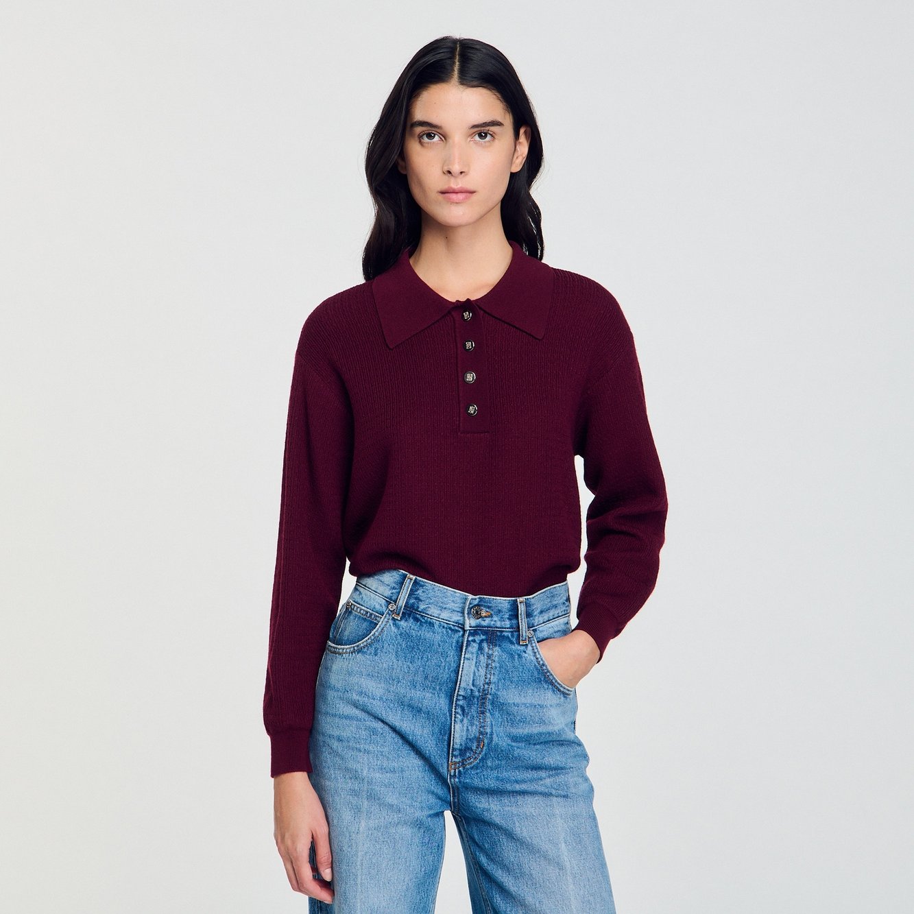 Cable knit polo-neck jumper Sandro second-hand photo 7