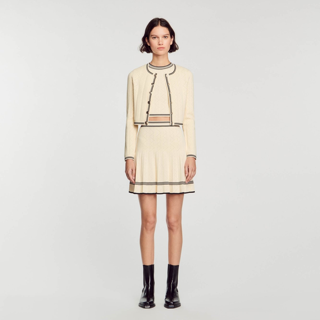 Cropped pointelle knit cardigan Sandro second-hand photo 3