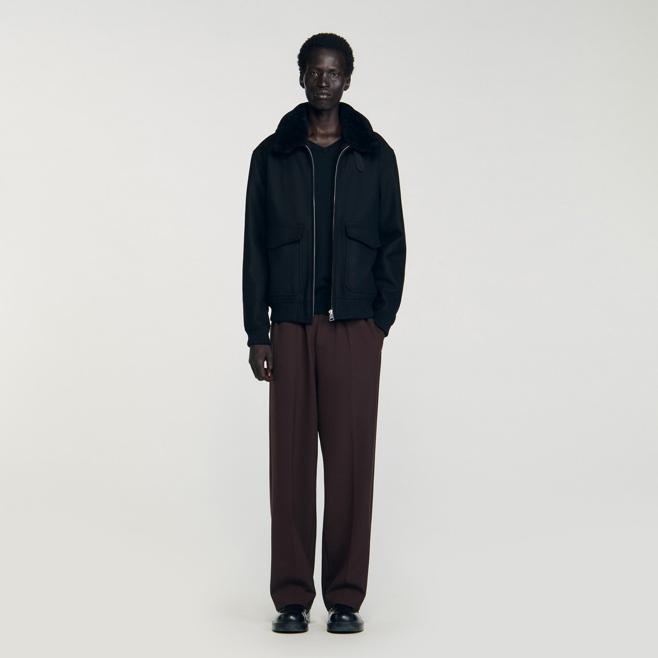 Wool aviator Jacket with shearling Sandro second-hand photo 4