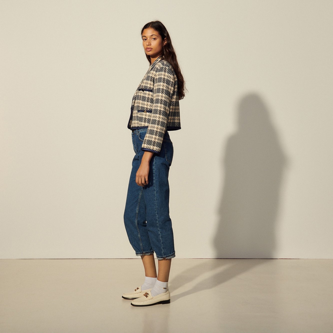 Cropped Jacket in checked tweed Sandro second-hand photo 2