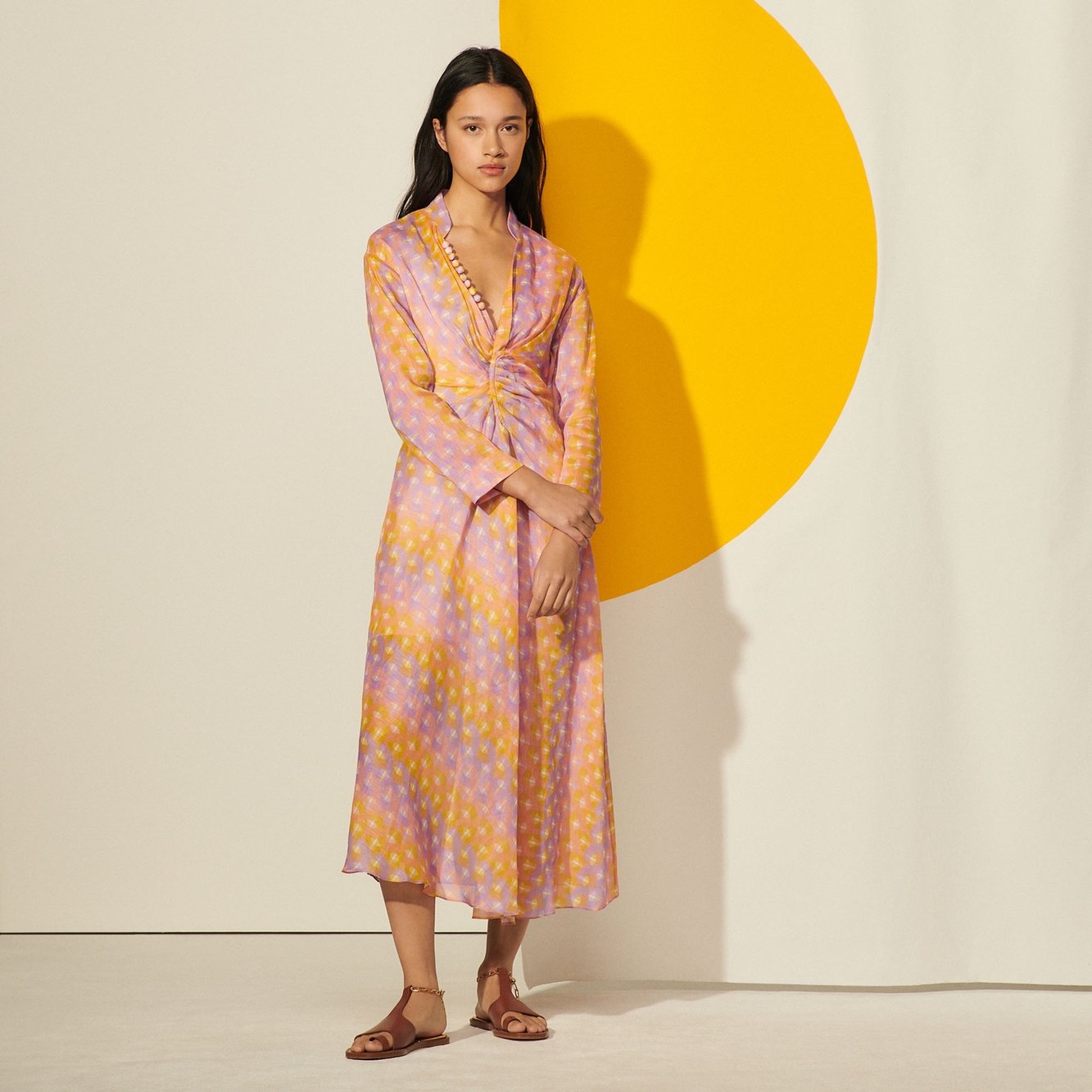 Long printed dress in linen and silk Sandro second-hand photo 1