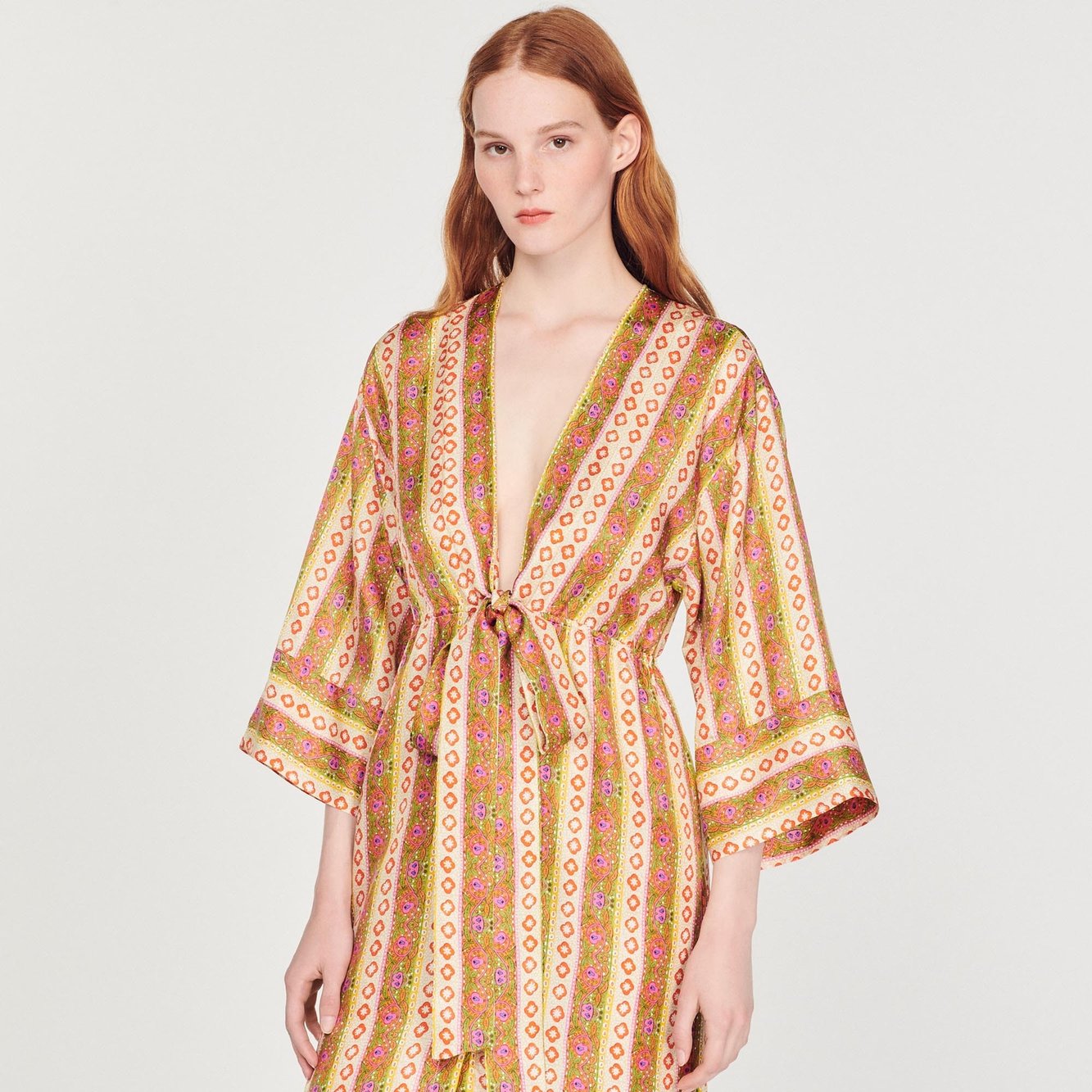 Kaftankleid mit Flower-Stripes-Print Sandro Second-Hand photo 5