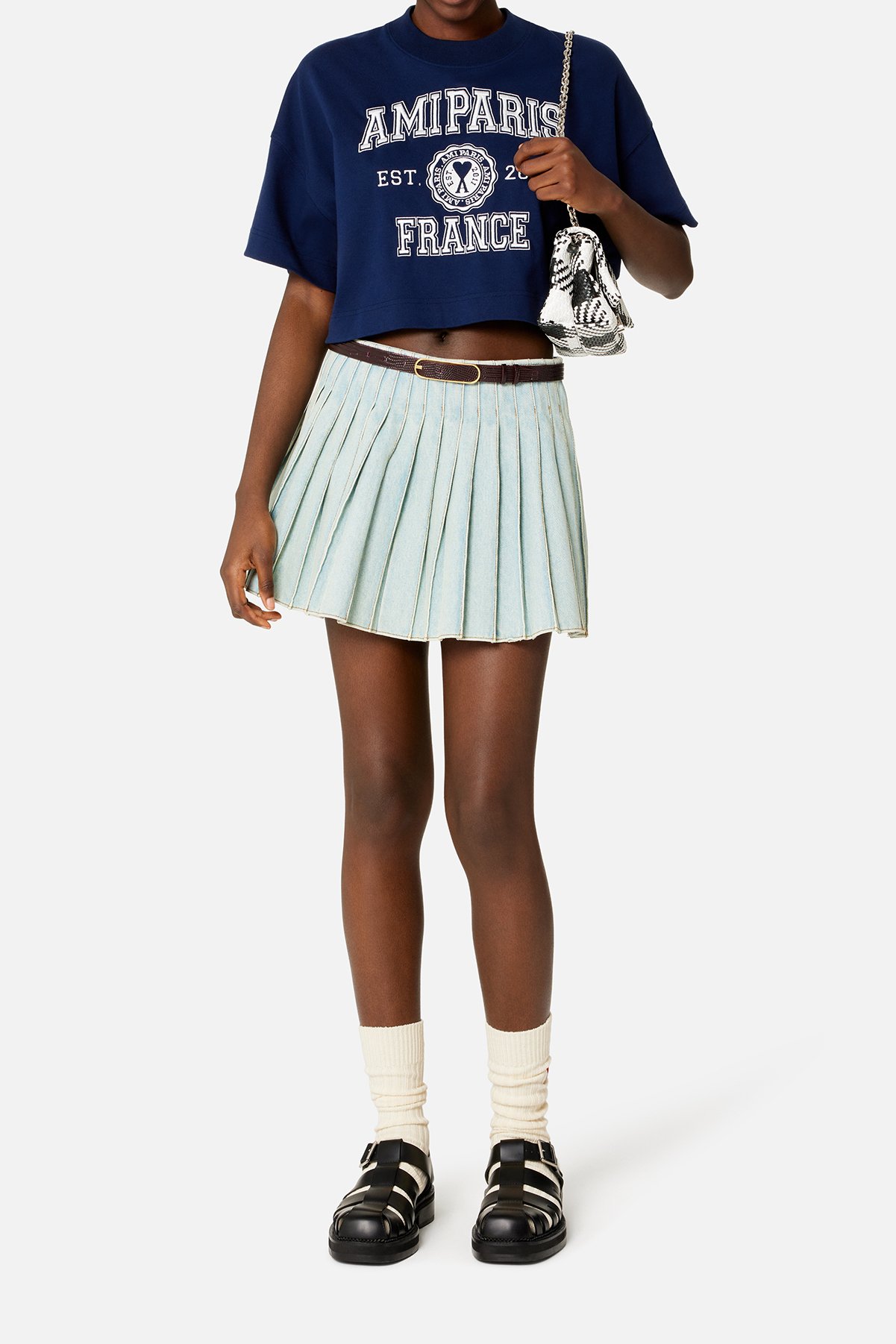 Denim pleated skirt Ami second-hand photo 3