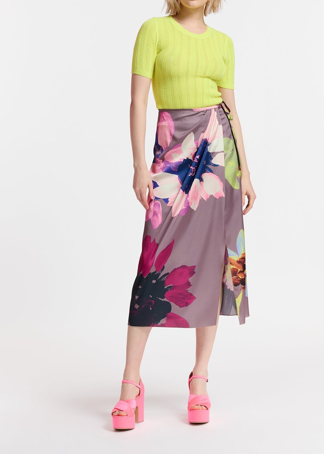 Mauve midirok met kleurrijke bloemenprint RE—SSENTIEL tweedehands photo 3