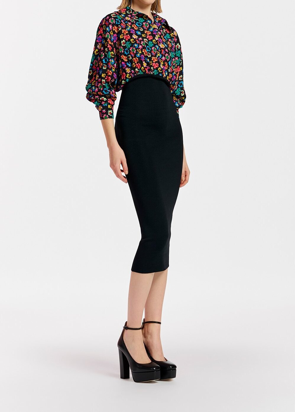Zwarte ribgebreide midi-jurk met bloemenprint RE—SSENTIEL tweedehands photo 3