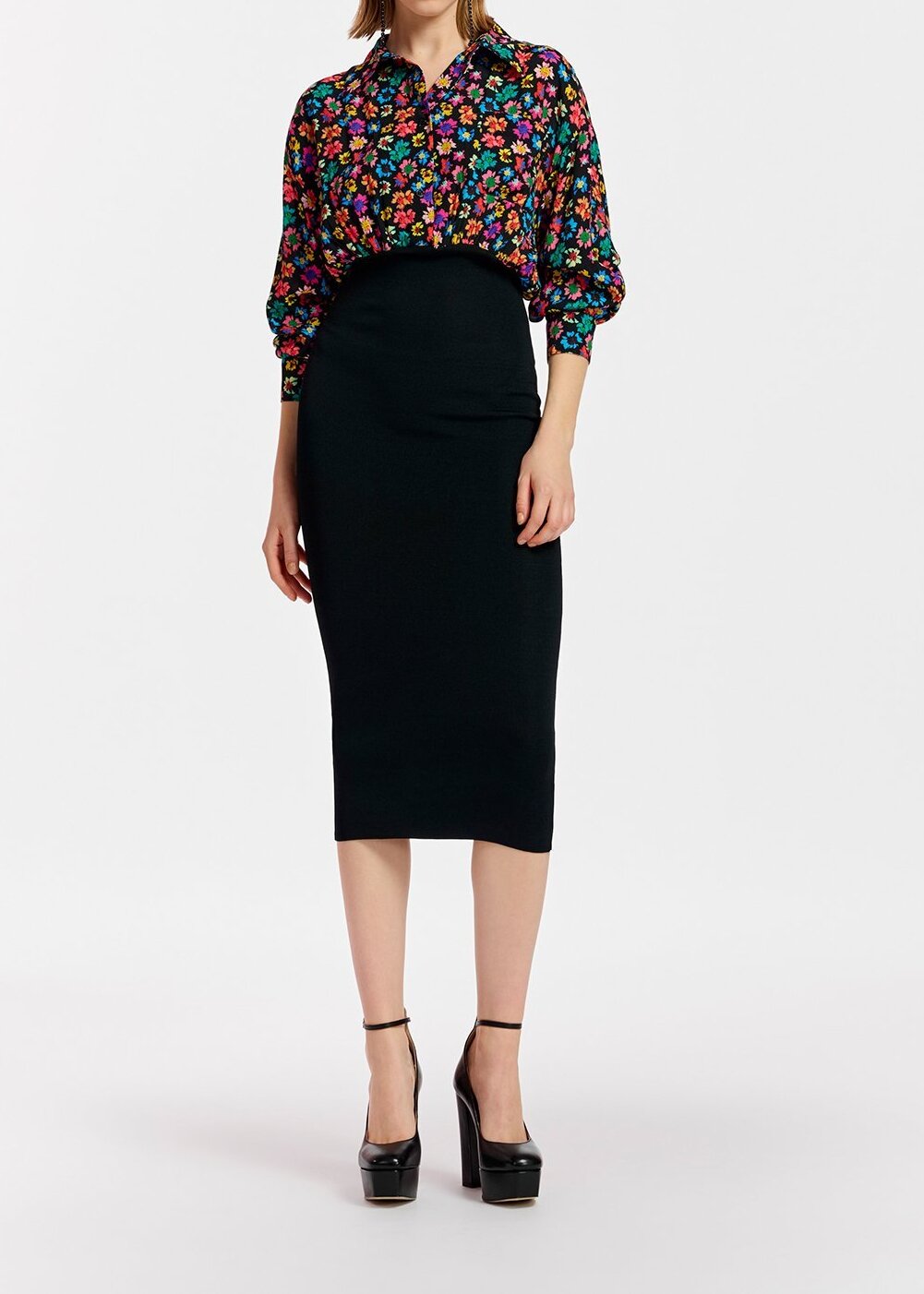 Zwarte ribgebreide midi-jurk met bloemenprint RE—SSENTIEL tweedehands photo 4
