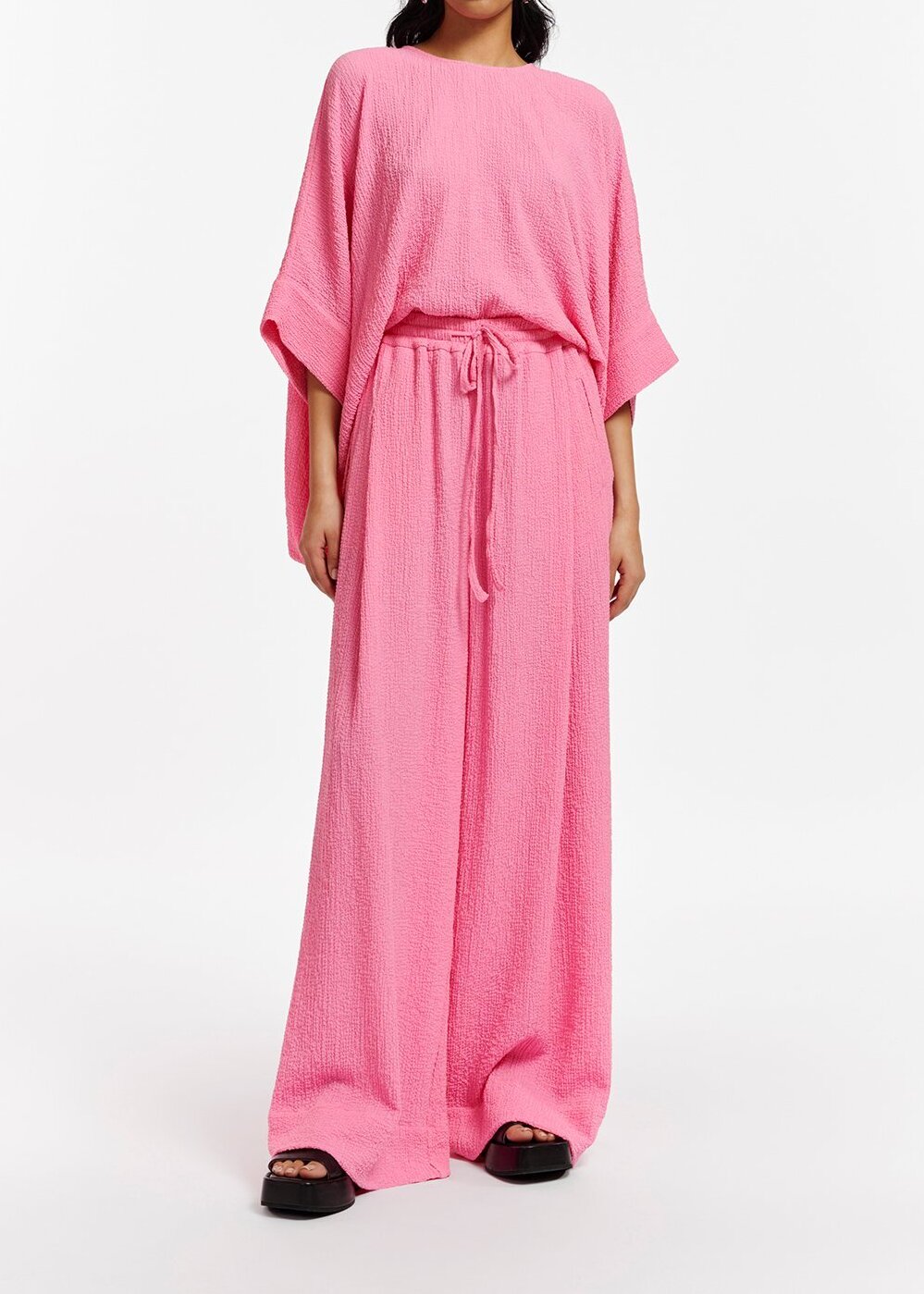 Pink wide-leg seersucker pants RE—SSENTIEL second-hand photo 3