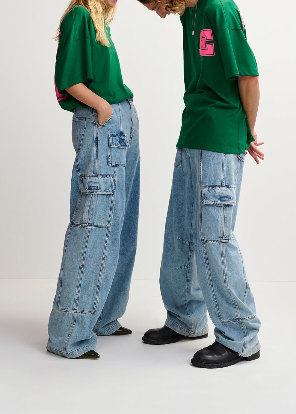 Wide-leg cargo blue jeans RE—SSENTIEL second-hand photo 3