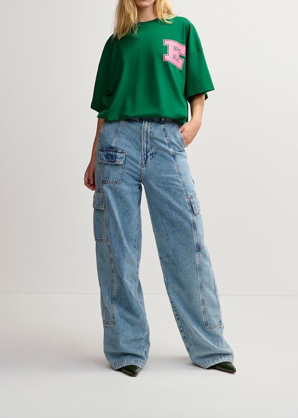 Wide-leg cargo blue jeans RE—SSENTIEL second-hand photo 4