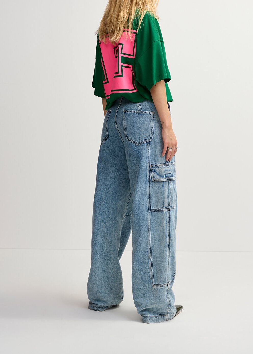 Wide-leg cargo blue jeans RE—SSENTIEL second-hand photo 6