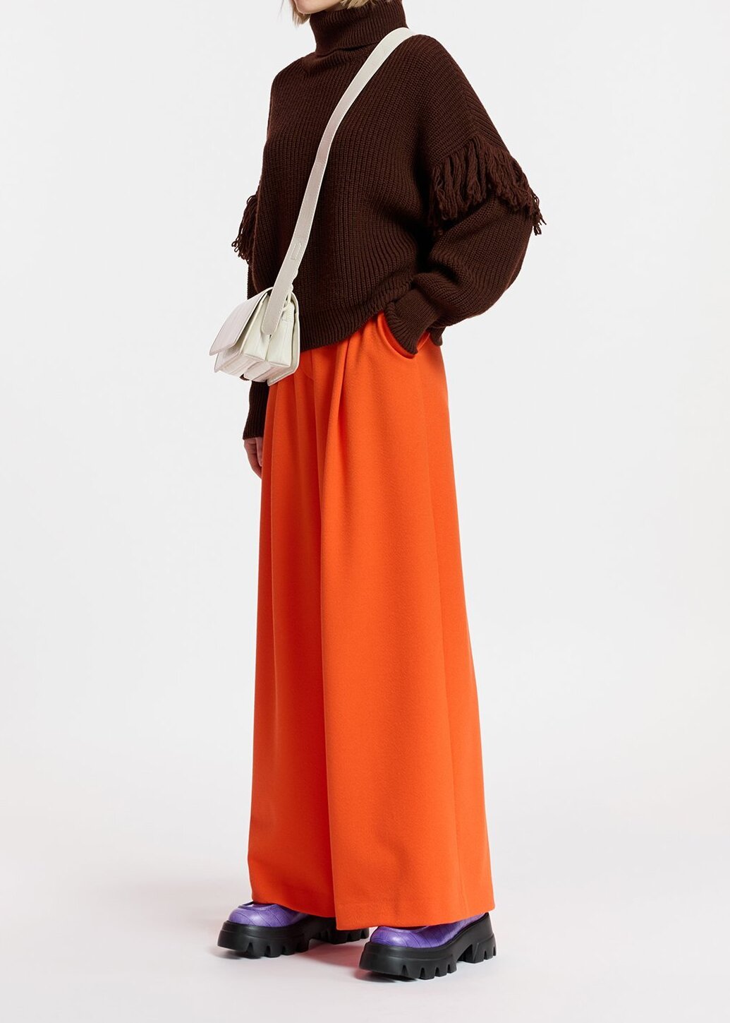 Dark brown knit sweater with fringes RE—SSENTIEL second-hand photo 4