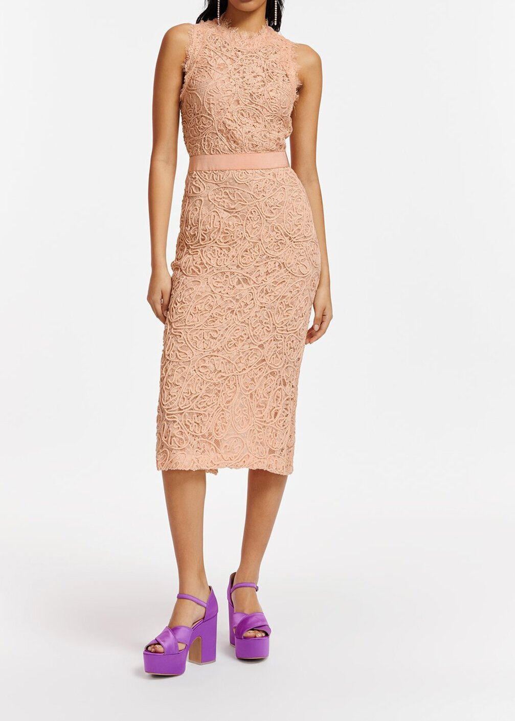 Vintage pink embroidered lace midi dress RE—SSENTIEL second-hand photo 3
