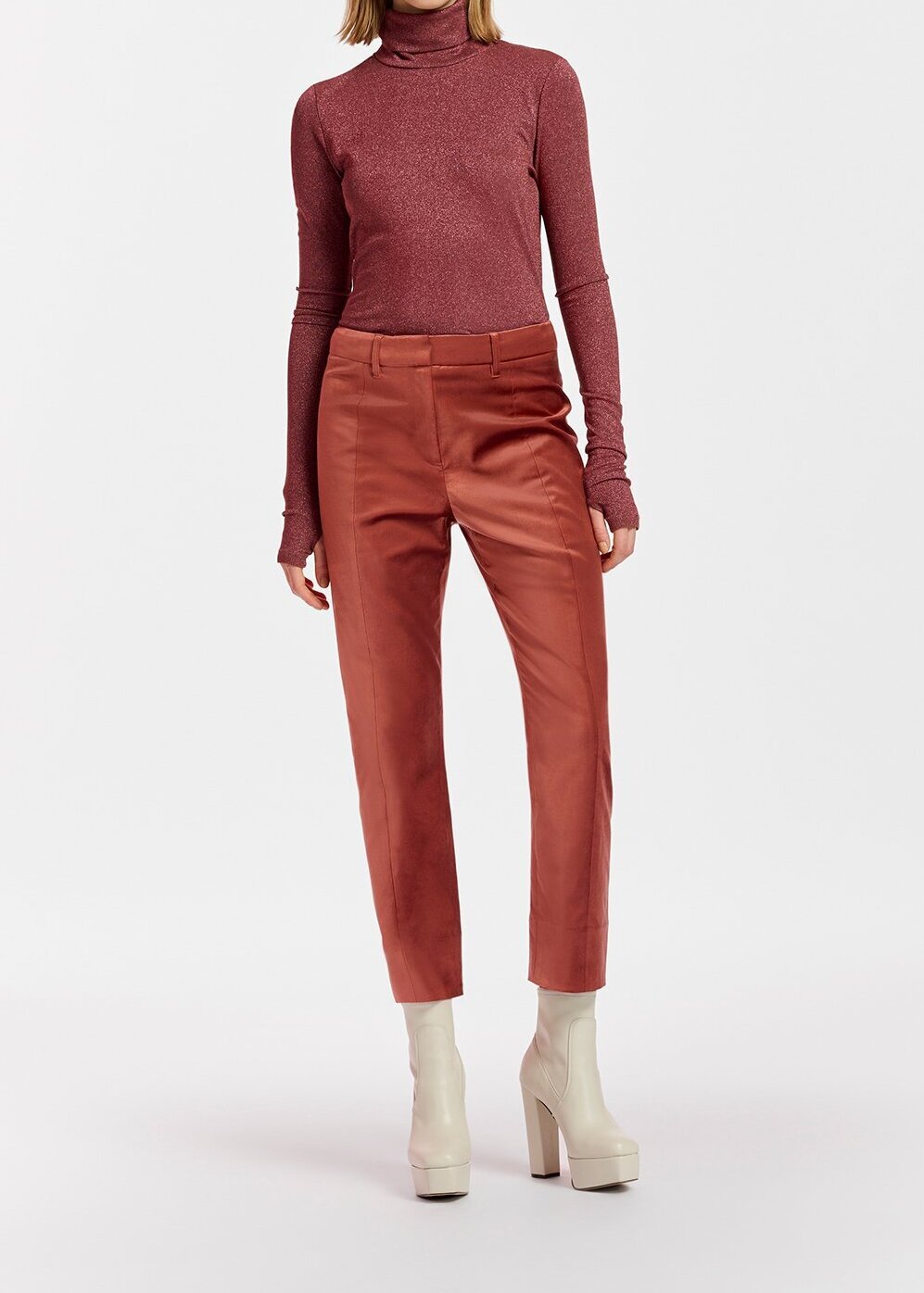 Dark peach tapered-leg velvet pants RE—SSENTIEL second-hand photo 6