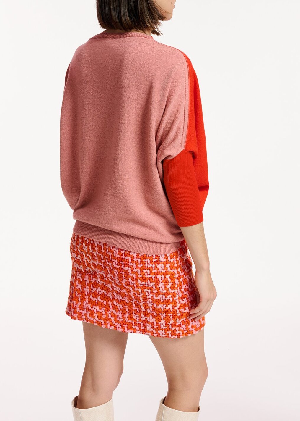 Oranje en perzikkleurige minirok in wolmix tweed RE—SSENTIEL tweedehands photo 5