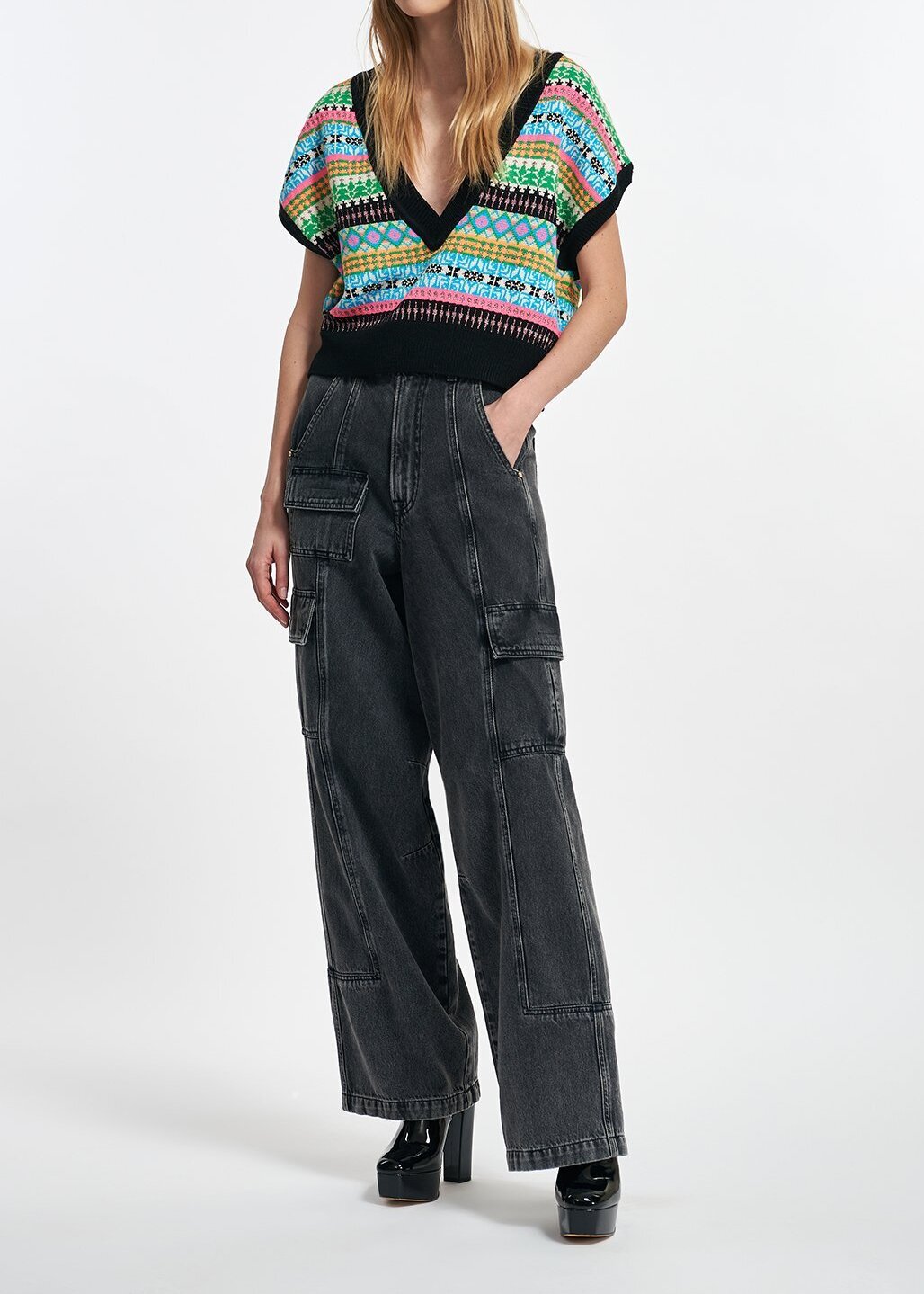 Pull sans manches en tricot jacquard RE—SSENTIEL seconde main photo 3