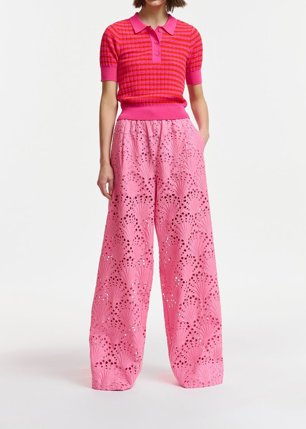 Roze katoenen broek in broderie anglaise RE—SSENTIEL tweedehands photo 3