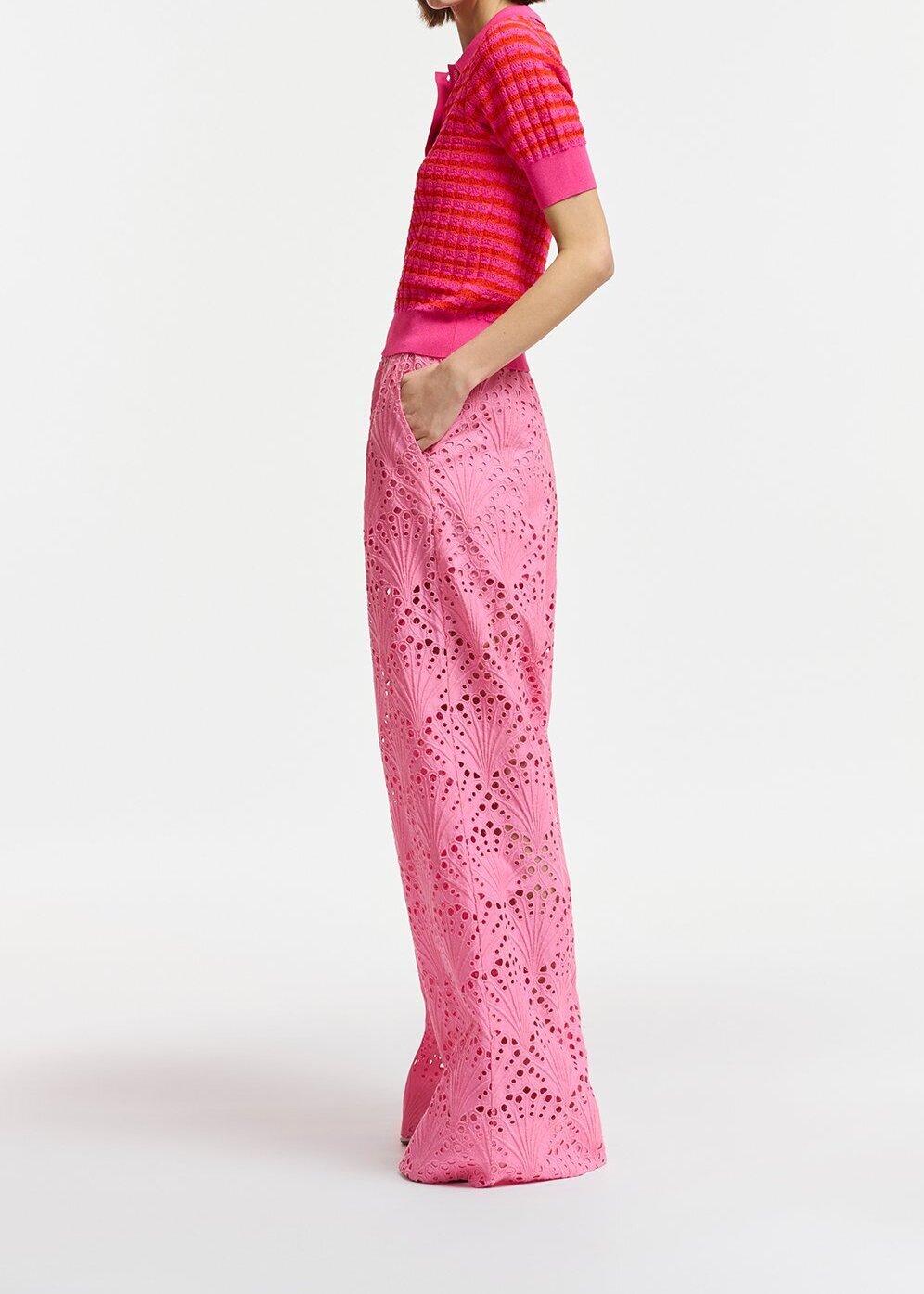 Roze katoenen broek in broderie anglaise RE—SSENTIEL tweedehands photo 5