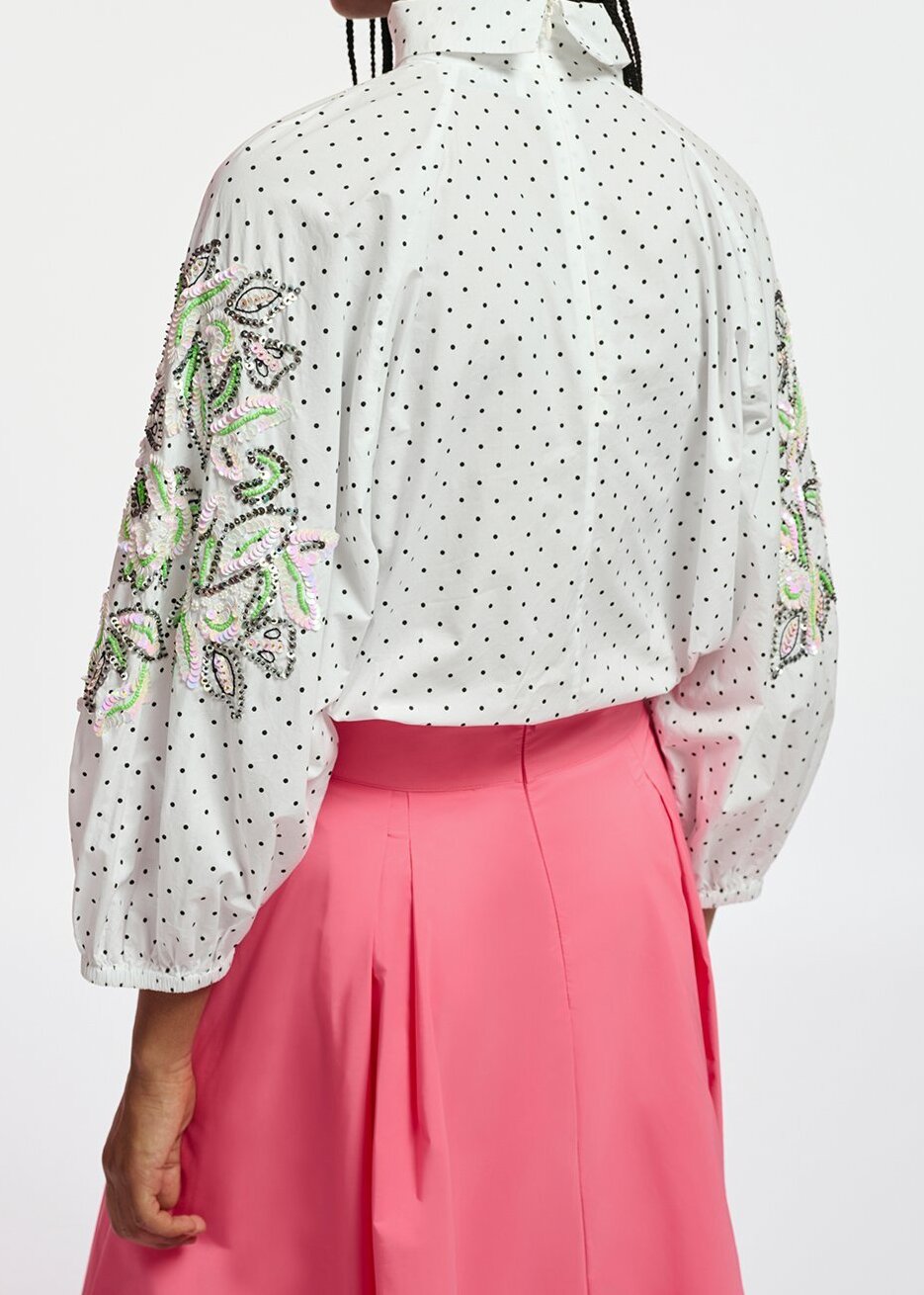 Witte top met stippen en opstaande kraag RE—SSENTIEL tweedehands photo 6