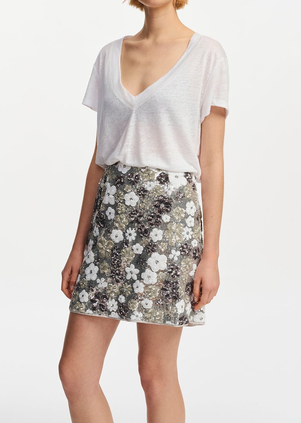 White linen V-neck T-shirt RE—SSENTIEL second-hand photo 3