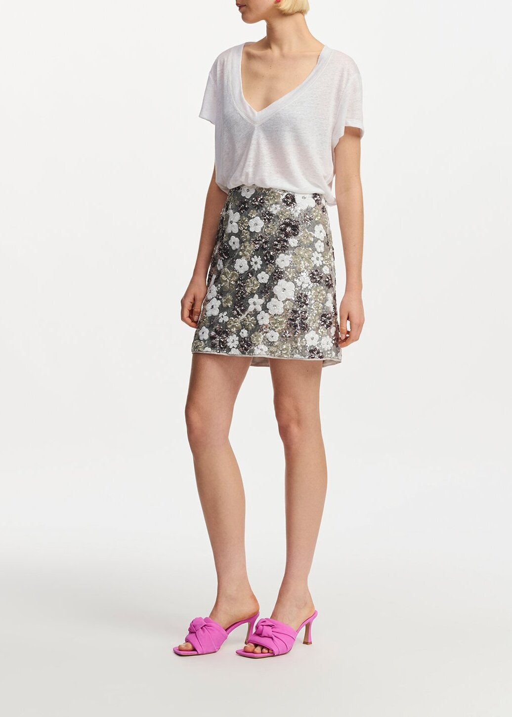 White linen V-neck T-shirt RE—SSENTIEL second-hand photo 5