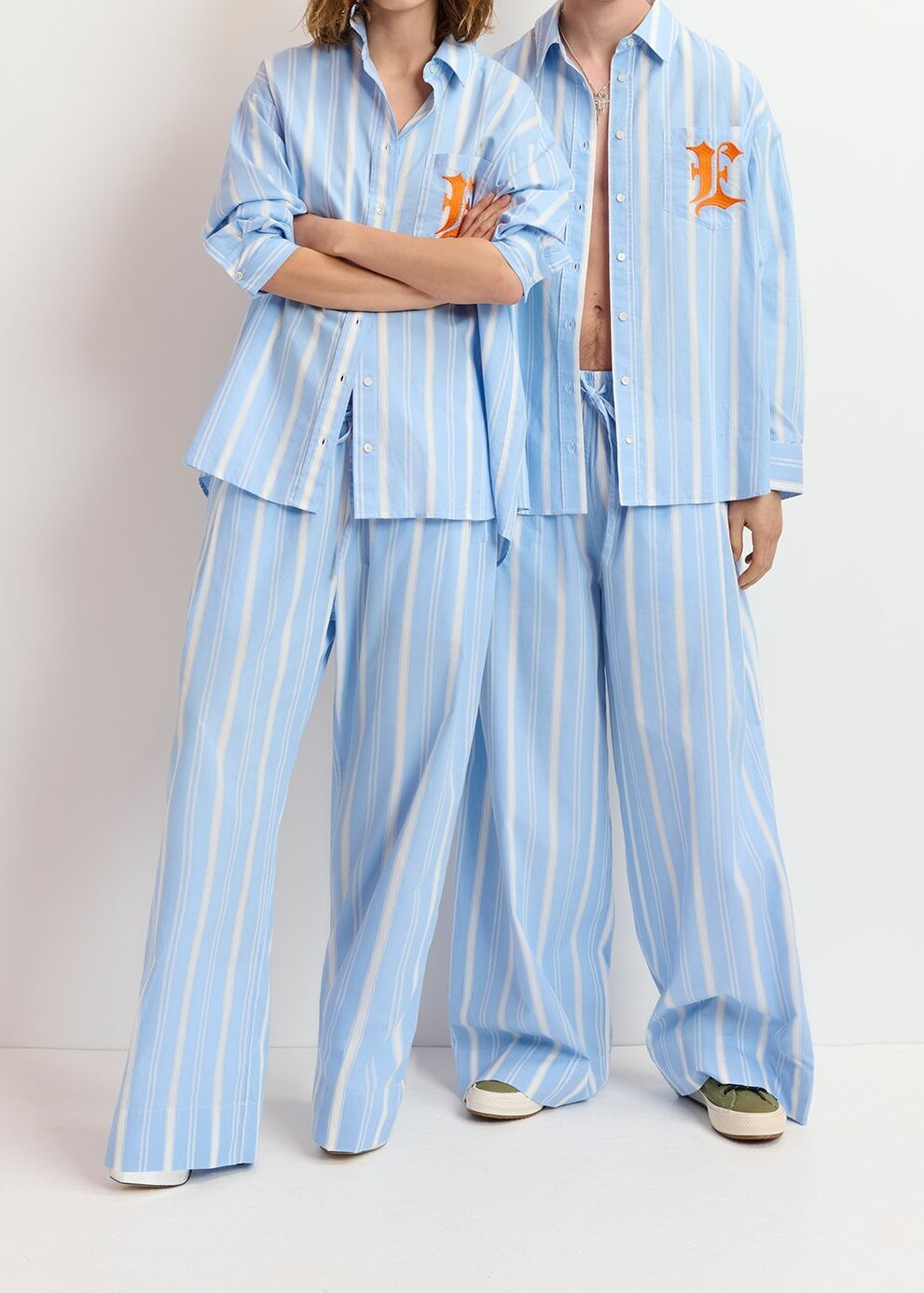 Blue and white striped cotton pants RE—SSENTIEL second-hand photo 3