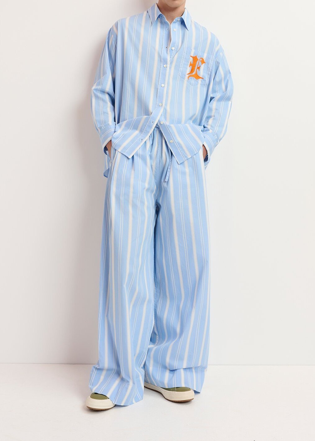 Blue and white striped cotton pants RE—SSENTIEL second-hand photo 4
