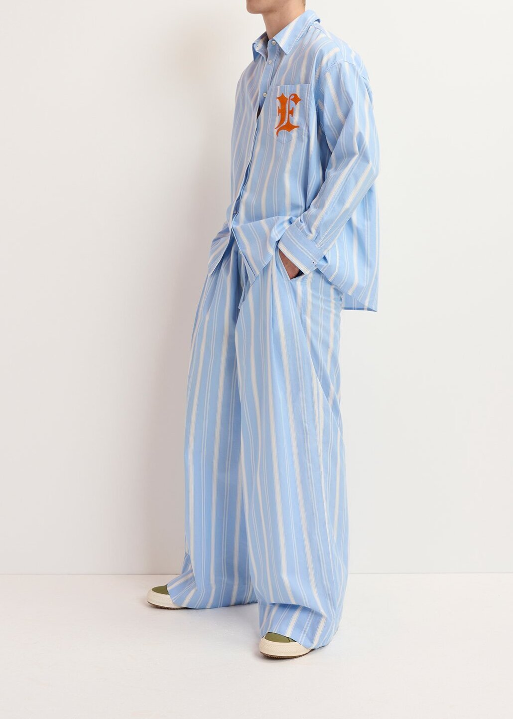 Blue and white striped cotton pants RE—SSENTIEL second-hand photo 6