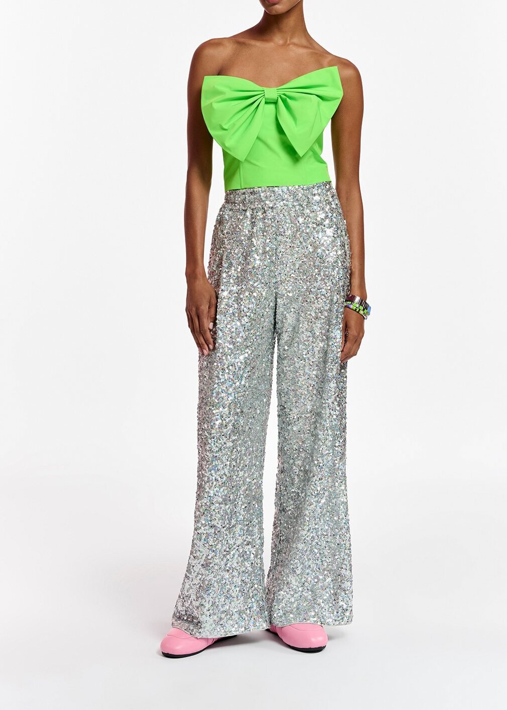 Pantalon large à  paillettes argentées RE—SSENTIEL seconde main photo 3