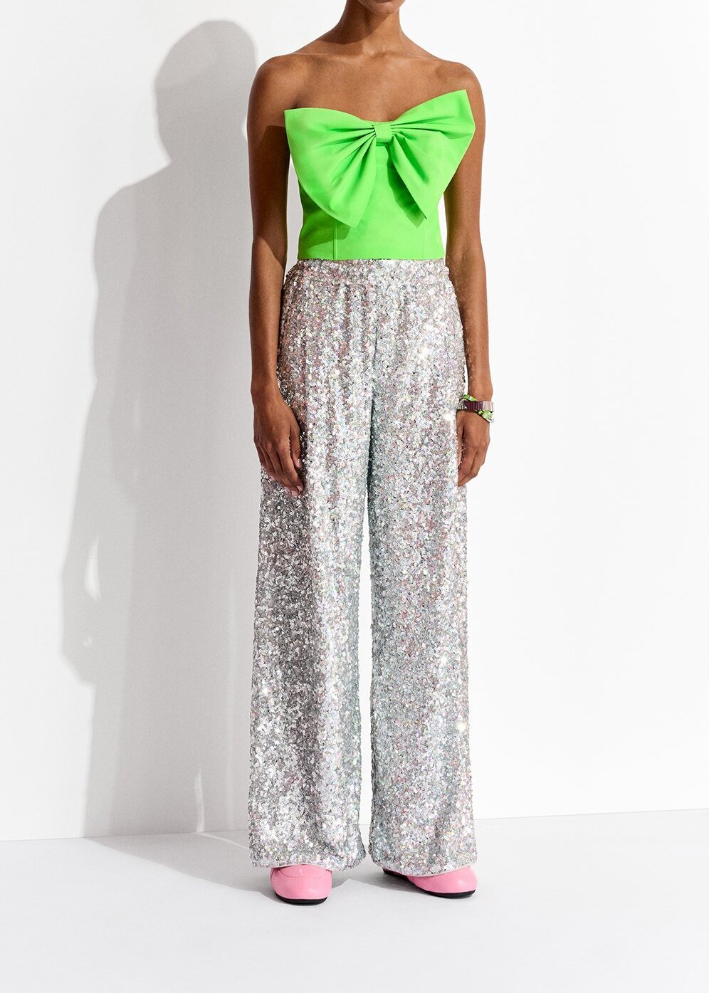 Pantalon large à  paillettes argentées RE—SSENTIEL seconde main photo 7