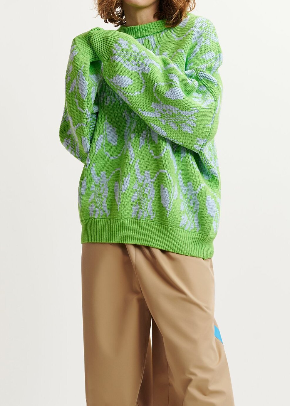 Groene en lichtblauwe trui in bloemenjacquard RE—SSENTIEL tweedehands photo 5