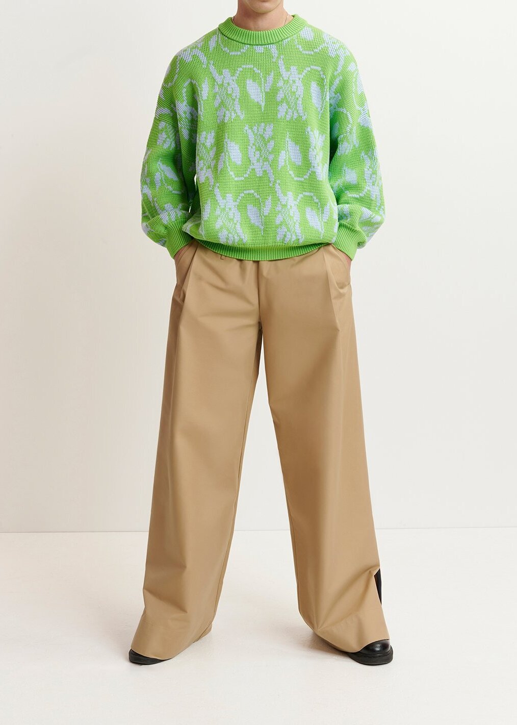 Groene en lichtblauwe trui in bloemenjacquard RE—SSENTIEL tweedehands photo 6