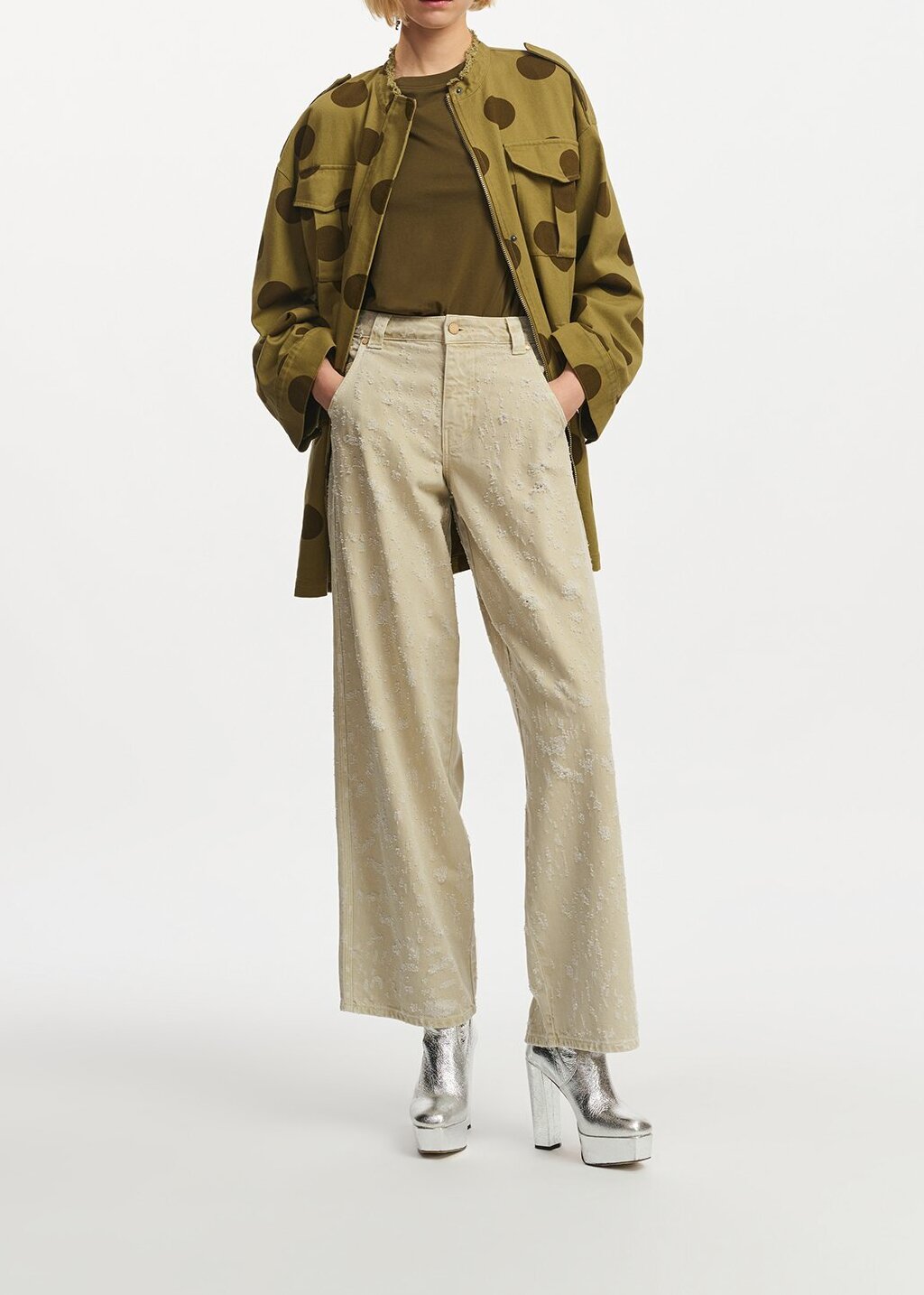 Ecru wijde jeans met versleten look RE—SSENTIEL tweedehands photo 3
