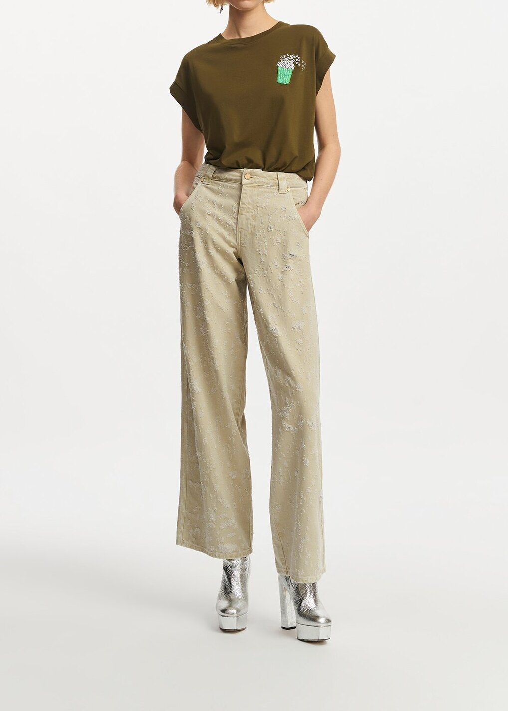 Ecru wijde jeans met versleten look RE—SSENTIEL tweedehands photo 7