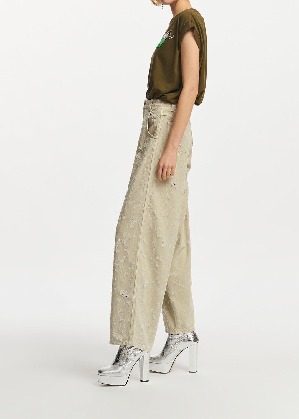 Ecru wijde jeans met versleten look RE—SSENTIEL tweedehands photo 8