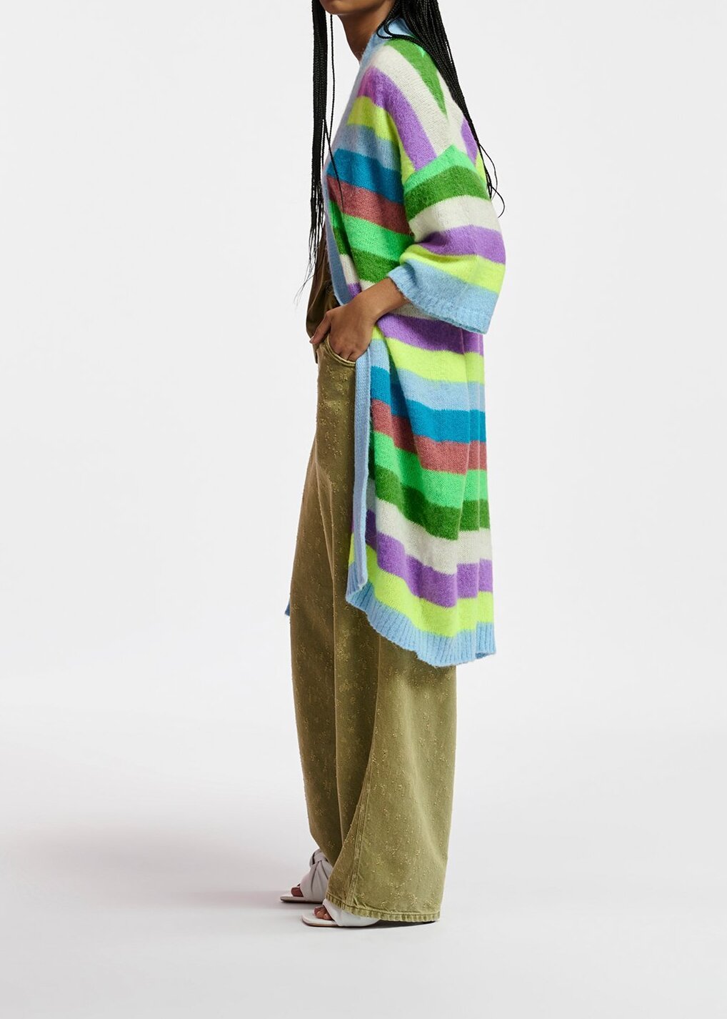 Cardigan mi-long à  rayures multicolores RE—SSENTIEL seconde main photo 4