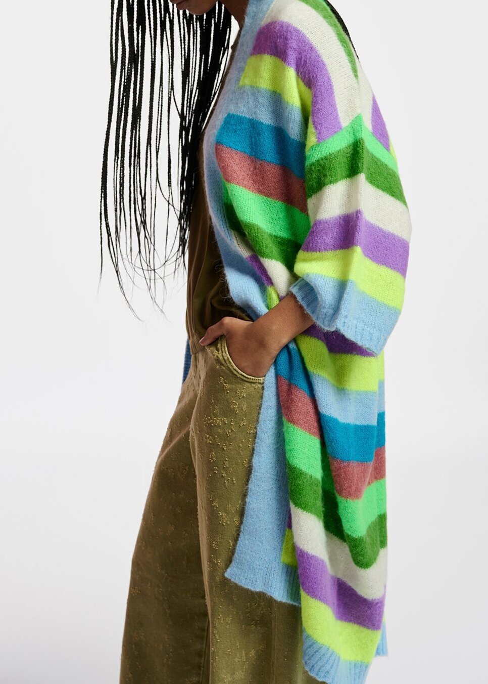 Cardigan mi-long à  rayures multicolores RE—SSENTIEL seconde main photo 5