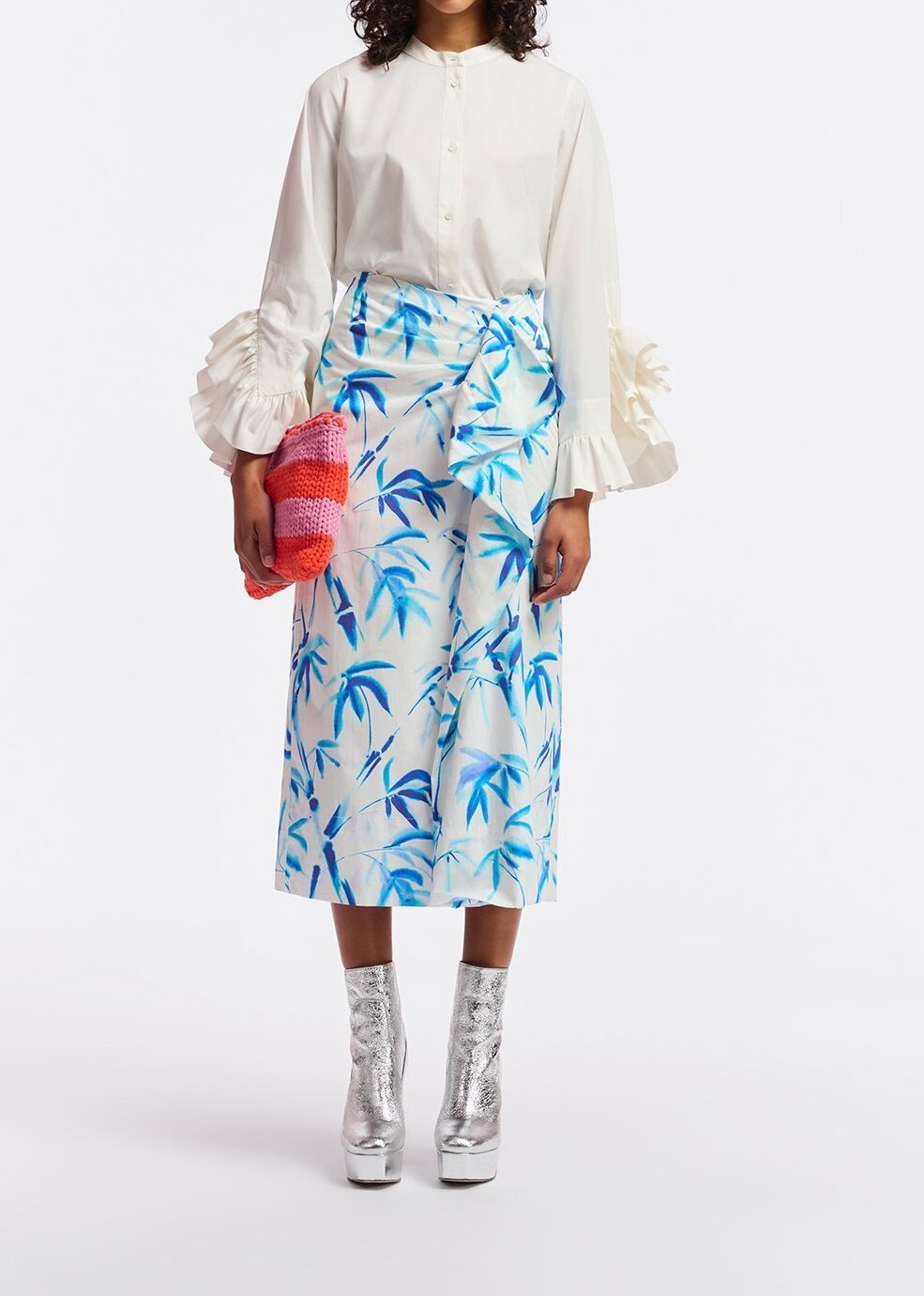 Gebroken witte gedrapeerde midirok met palmbladerenprint RE—SSENTIEL tweedehands photo 3