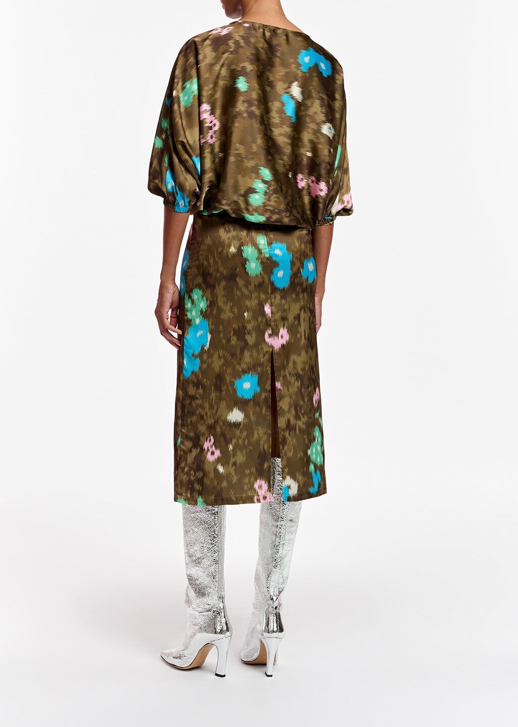 Robe midi kaki à  imprimé fleuri RE—SSENTIEL seconde main photo 5