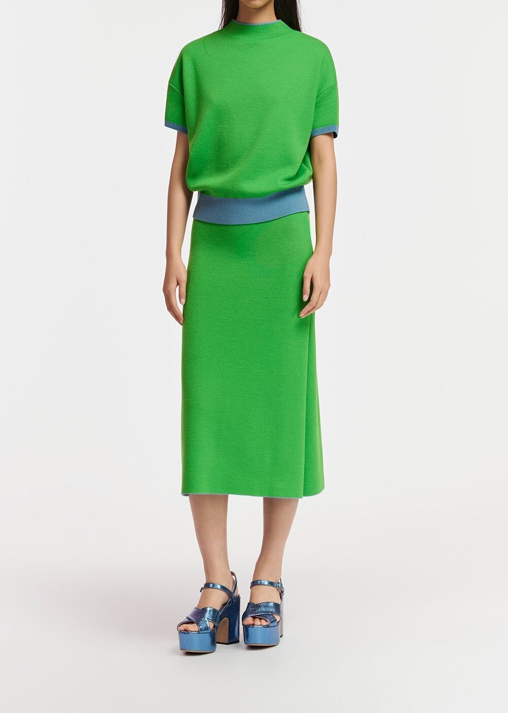 Blue knitted skirt with green piping RE—SSENTIEL second-hand photo 5