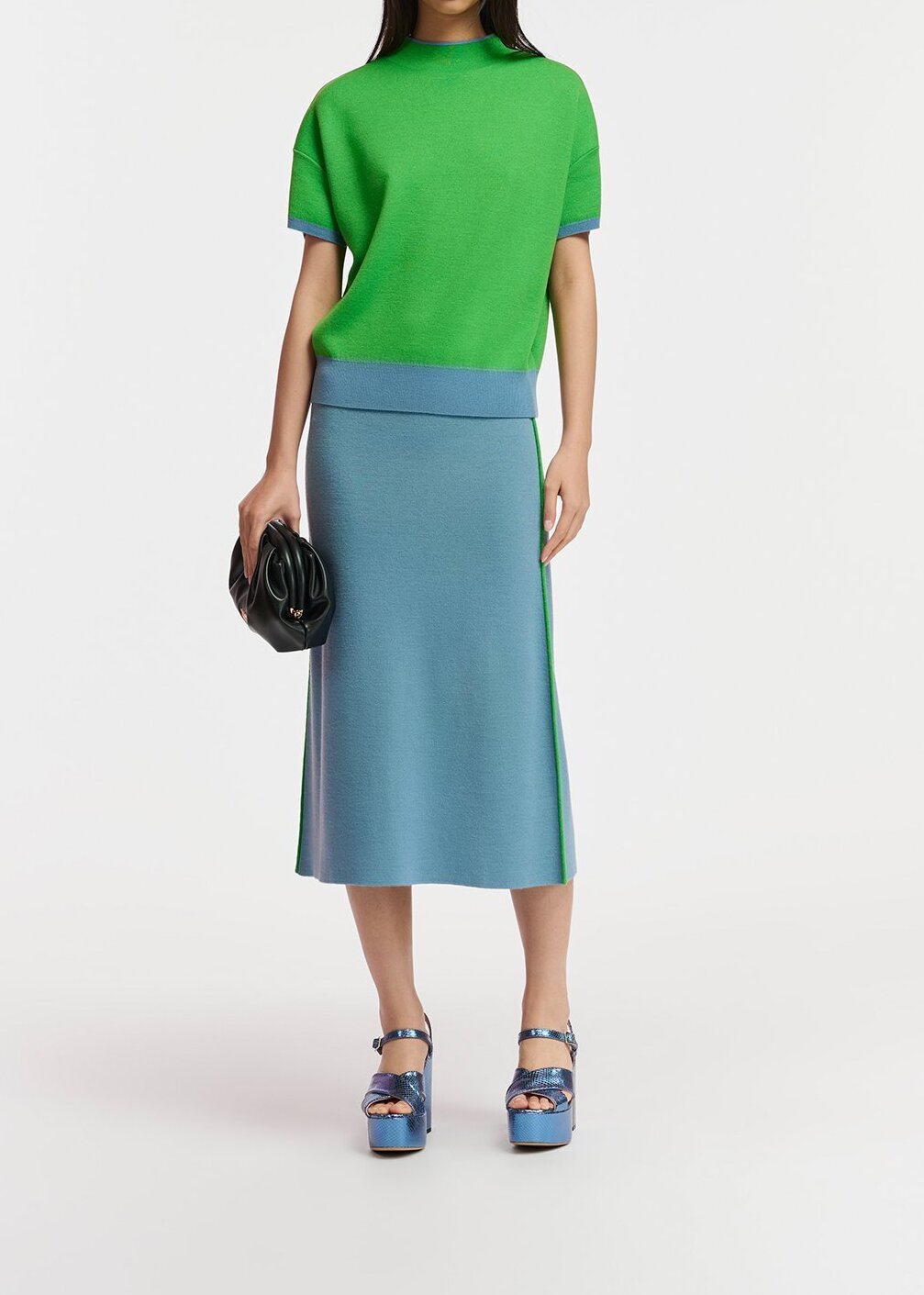 Blue knitted skirt with green piping RE—SSENTIEL second-hand photo 7