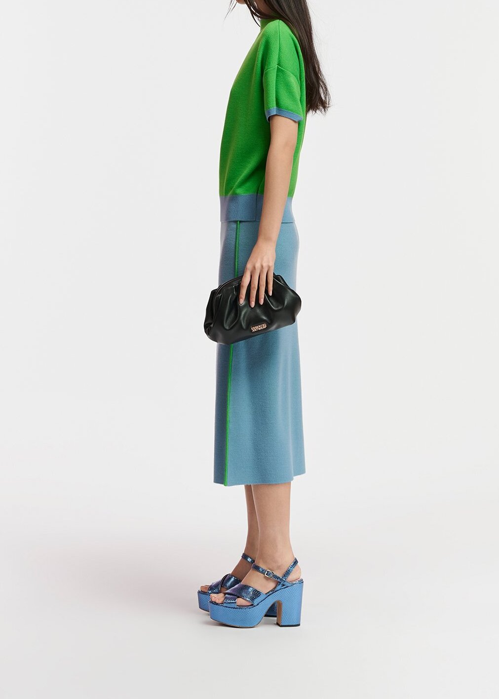 Blue knitted skirt with green piping RE—SSENTIEL second-hand photo 8