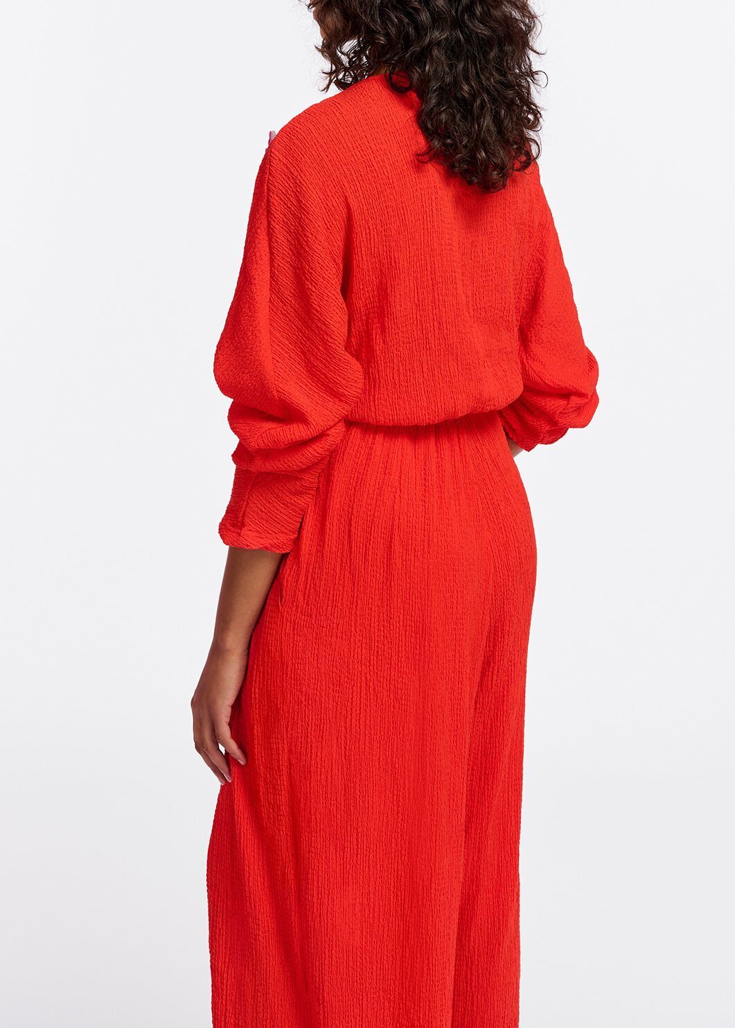 Red seersucker jumpsuit with tied front RE—SSENTIEL second-hand photo 4