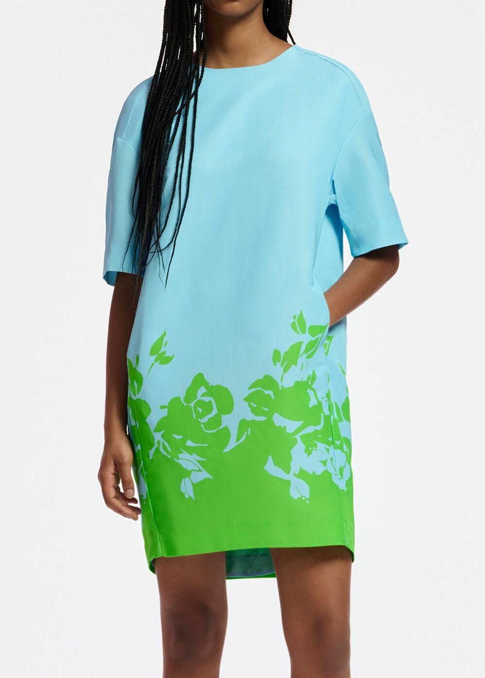 Blauwe en groene mini-jurk met bloemenprint RE—SSENTIEL tweedehands photo 6